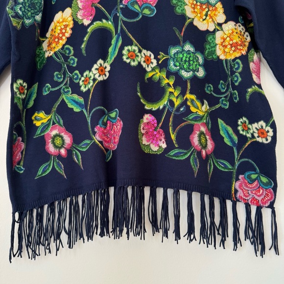 Desigual Yovana Pullover in Navy Floral with Sequin Accents, Size M - Picture 3 of 10